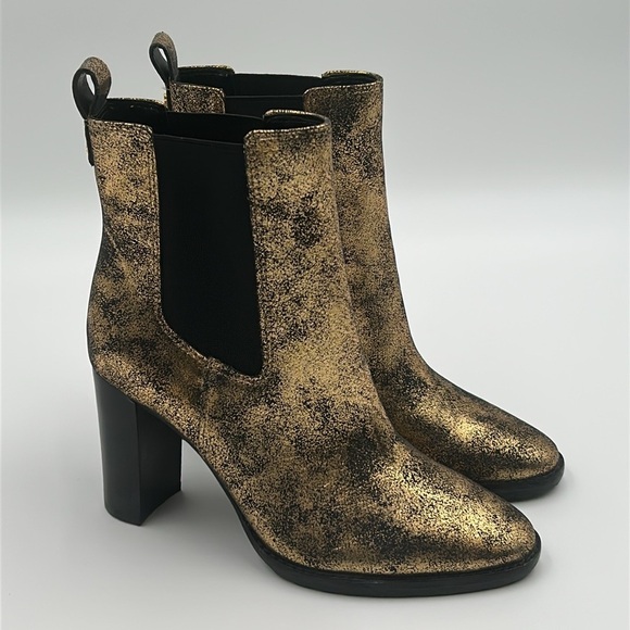 Lauren Ralph Lauren Mylah Gold Distressed Leather Ankle Boots 7B New With Box - Picture 4 of 10